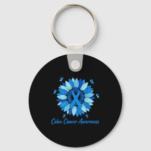 Sunflower colon cancer awareness month blue ribbon key ring