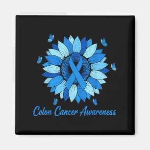 Sunflower colon cancer awareness month blue ribbon magnet