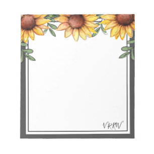 Sunflower Colour Border Monogrammed Notepad