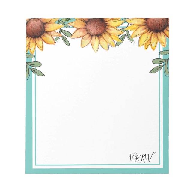 Sunflower Colour Border Monogrammed Notepad (Front)