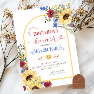 SUNFLOWER Colourful Flowers Summer Birthday Brunch Invitation