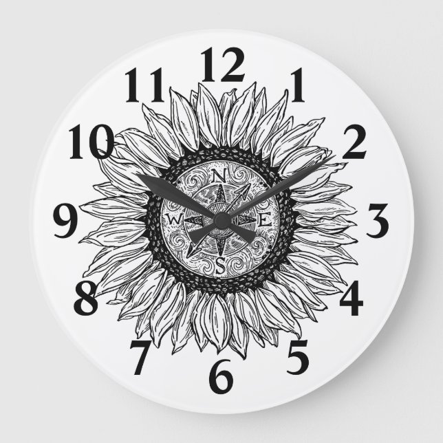 Sunflower Compass Large Clock (Front)