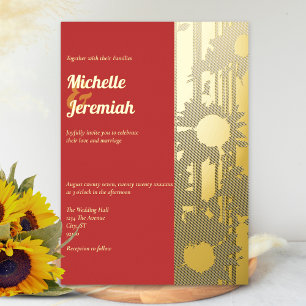 Sunflower Coral Sunset Modern Wedding Gold