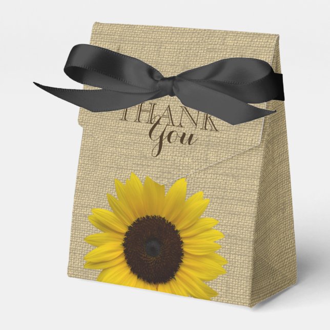 Sunflower Country Burlap Print Favour Box (Front Side)