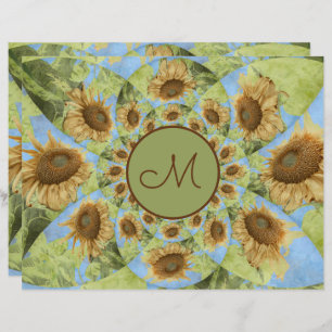 Sunflower Country Floral Yellow Green Monogram