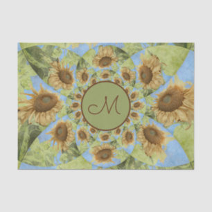Sunflower Country Floral Yellow Green Monogram Tissue Paper