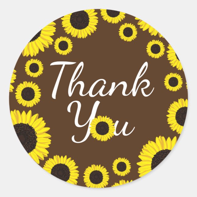 Sunflower Country Graduation Thank You Brown Classic Round Sticker (Front)