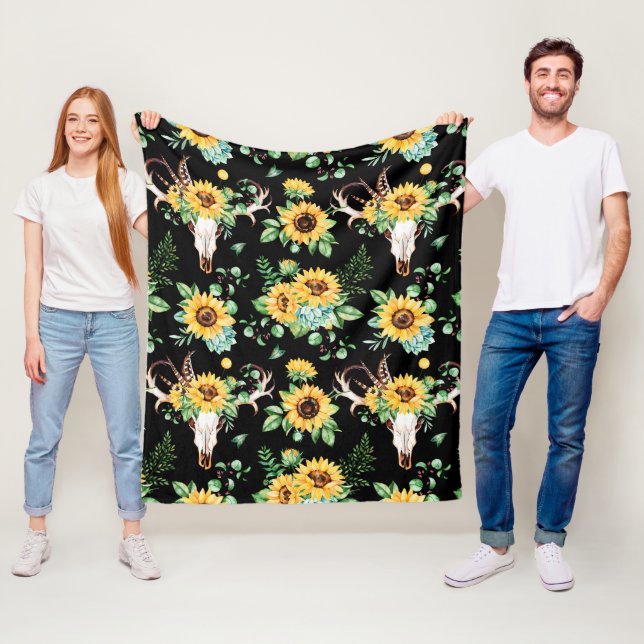 Sunflower Country In Black Fleece Blanket (In Situ)