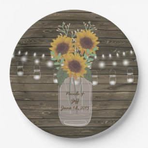 Sunflower Country Wood Mason Jar Wedding Paper Pla Paper Plate