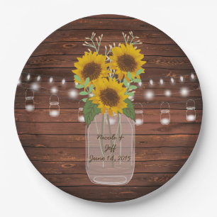 Sunflower Country Wood Mason Jar Wedding Paper Pla Plate