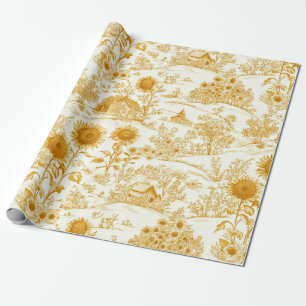Sunflower Countryside Vintage Yellow Toile (1) Wrapping Paper