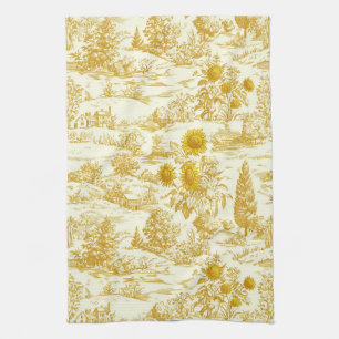 Sunflower Countryside Vintage Yellow Toile (2) Tea Towel