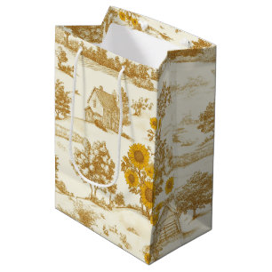 Sunflower Countryside Vintage Yellow Toile (3) Medium Gift Bag