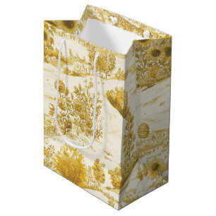 Sunflower Countryside Vintage Yellow Toile (5) Medium Gift Bag