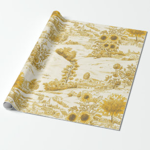 Sunflower Countryside Vintage Yellow Toile (5) Wrapping Paper