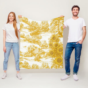 Sunflower Countryside Vintage Yellow Toile (7) Fleece Blanket