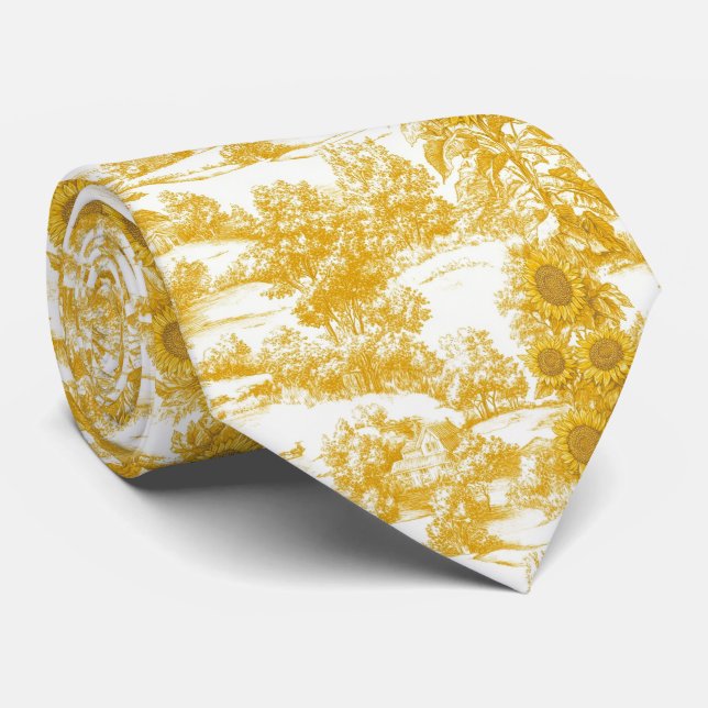 Sunflower Countryside Vintage Yellow Toile (7) Tie (Rolled)