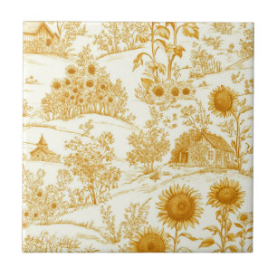 Sunflower Countryside Vintage Yellow Toile Ceramic Tile