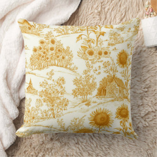 Sunflower Countryside Vintage Yellow Toile Cushion
