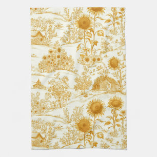 Sunflower Countryside Vintage Yellow Toile Tea Towel