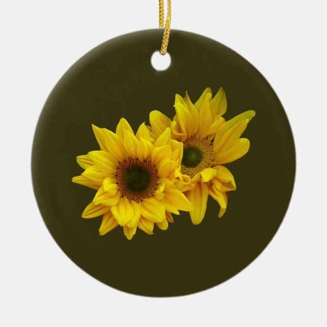 Sunflower Couple Arm in Arm Ceramic Ornament (Front)