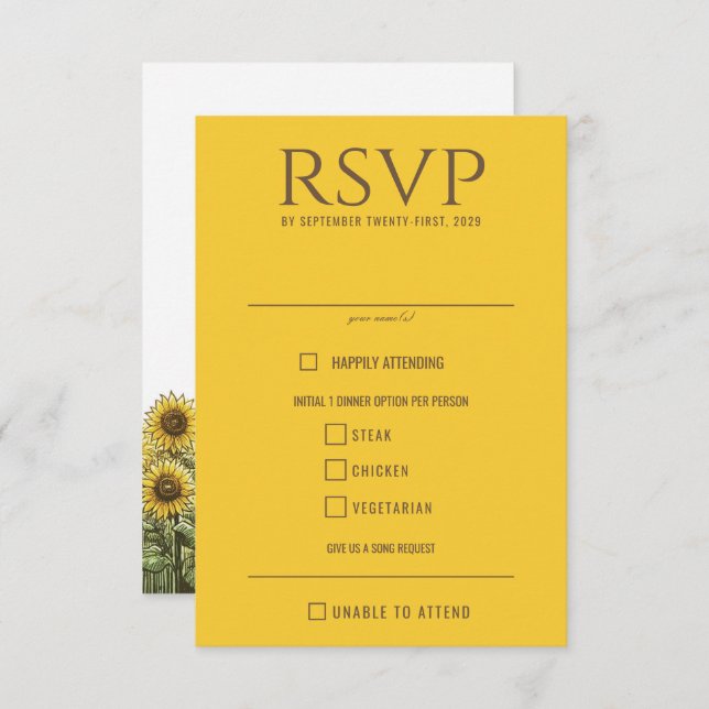 Sunflower Couple Food Choices RSVP Card (Front/Back)