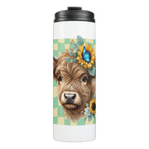 Sunflower Cow , Cute Highland Cow Thermal Tumbler