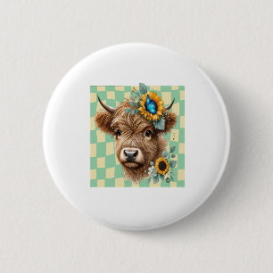 Sunflower Cow Png, Cute Highland Cow 6 Cm Round Badge