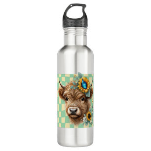 Sunflower Cow Png, Cute Highland Cow 710 Ml Water Bottle
