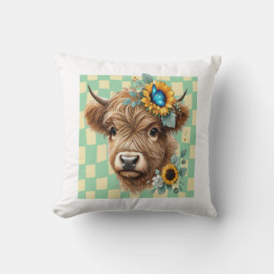 Sunflower Cow Png, Cute Highland Cow Cushion