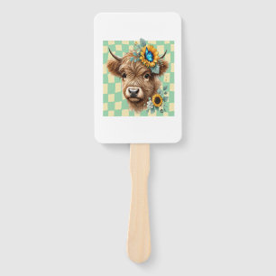Sunflower Cow Png, Cute Highland Cow Hand Fan