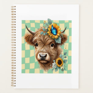 Sunflower Cow Png, Cute Highland Cow Planner