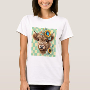 Sunflower Cow Png, Cute Highland Cow T-Shirt