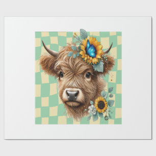 Sunflower Cow Png, Cute Highland Cow Wrapping Paper