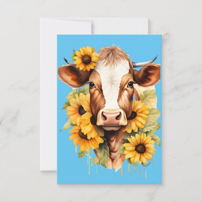 Sunflower Cow Thank You Card (Front)