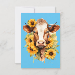 Sunflower Cow Thank You Card