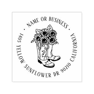 Sunflower Cowboy Boots Custom Name Return Address Self-inking Stamp