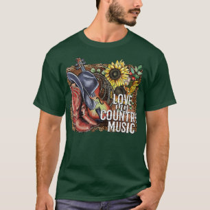 Sunflower Cowboy Boots Hat Love My Country Music W T-Shirt