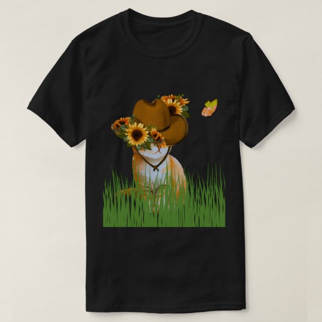 Sunflower Cowboy Cat in the Meadow T-ShirtT-Shirt T-Shirt (Design Front)