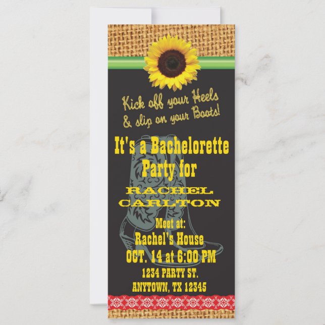 Sunflower Cowgirl Bachelorette Party Invitation (Front)