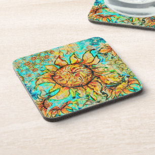 Sunflower Craze colourful summery pattern Coaster
