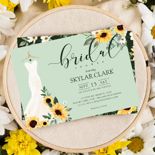 Sunflower Cream Wedding Dress Bridal Shower Invitation