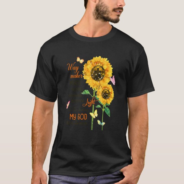 Sunflower Cross Faith Jesus Butterfly Christian Wa T-Shirt (Front)