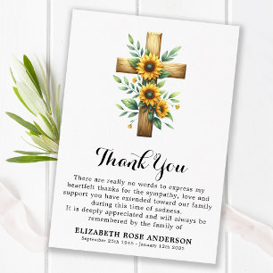Sunflower Cross Modern Memorial Religious Funeral  Thank You Card