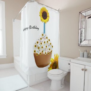 Sunflower Cupcake Shower Curtain