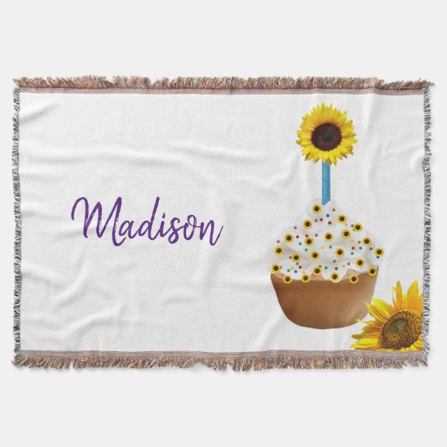 Sunflower Cupcake Throw Blanket (Front)