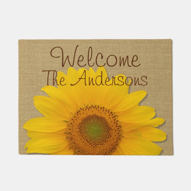 Sunflower Custom Country Burlap Doormat (Front)