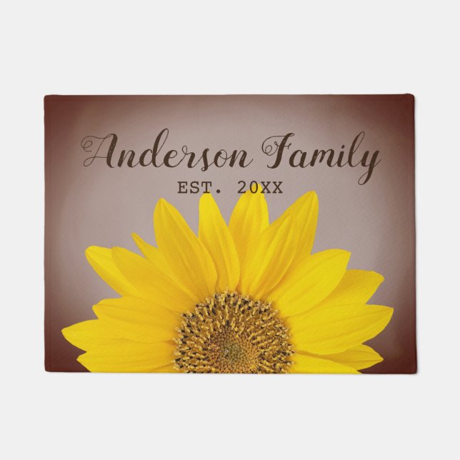 Sunflower Custom Family Name and Year Doormat (Front)