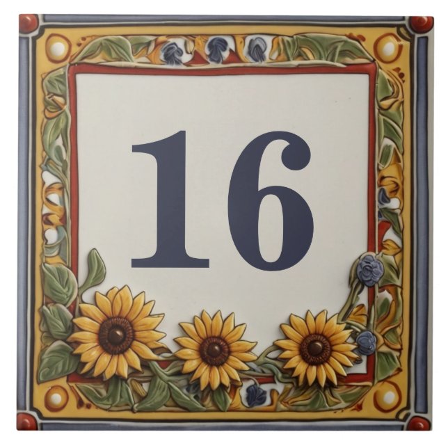 Sunflower Custom House Number Plate Sign Plaque Ceramic Tile (Front)