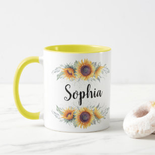 Sunflower Custom Name Mug